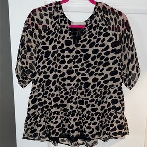 LOFT Black and Tan Boxy Peplum Blouse